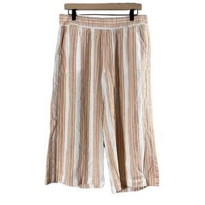 Cloth & Stone Orange & White Striped Wide Leg Cropped Pants - Size Large - Linen
